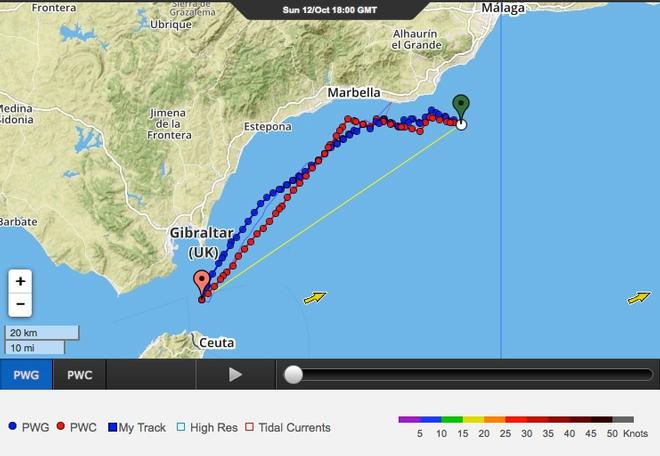 Predictwind routing recommendations at 1840UTC on Day 2 Volvo Ocean Race © PredictWind http://www.predictwind.com